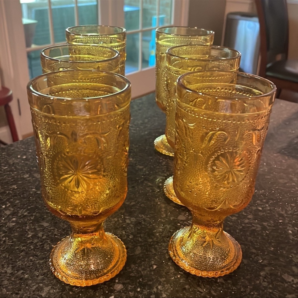 Set of 6 Indiana Glass Amber Goblets